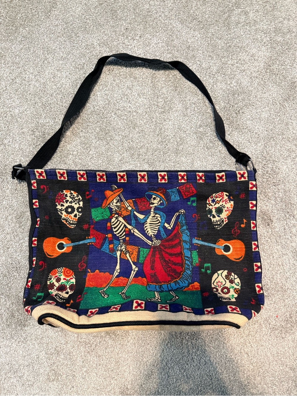 Day of the Dead Sugar Skull Woven Tapestry Shoulder Bag